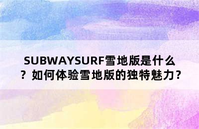 SUBWAYSURF雪地版是什么？如何体验雪地版的独特魅力？