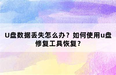 U盘数据丢失怎么办？如何使用u盘修复工具恢复？