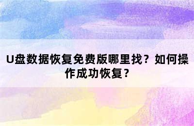 U盘数据恢复免费版哪里找？如何操作成功恢复？