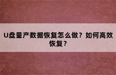 U盘量产数据恢复怎么做？如何高效恢复？