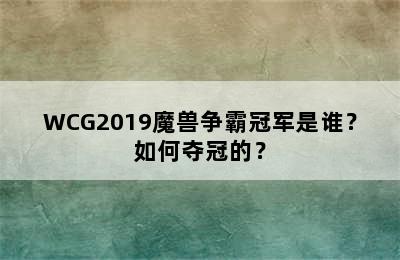 WCG2019魔兽争霸冠军是谁？如何夺冠的？