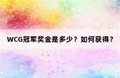 WCG冠军奖金是多少？如何获得？