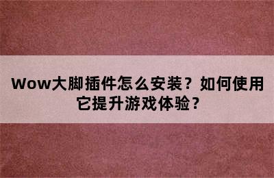 Wow大脚插件怎么安装？如何使用它提升游戏体验？