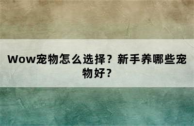 Wow宠物怎么选择？新手养哪些宠物好？