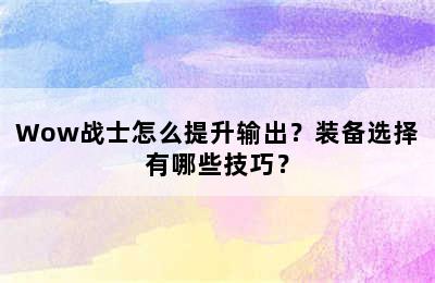 Wow战士怎么提升输出？装备选择有哪些技巧？