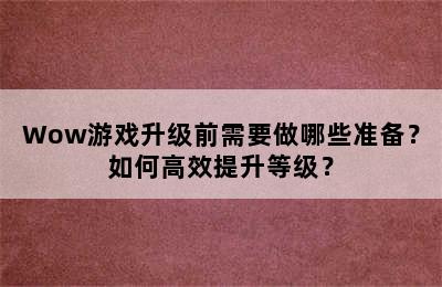 Wow游戏升级前需要做哪些准备？如何高效提升等级？