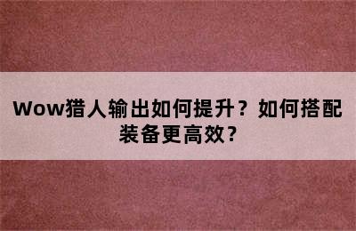 Wow猎人输出如何提升？如何搭配装备更高效？