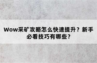 Wow采矿攻略怎么快速提升？新手必看技巧有哪些？