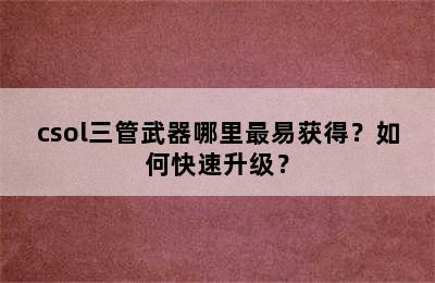 csol三管武器哪里最易获得？如何快速升级？