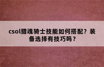 csol猎魂骑士技能如何搭配？装备选择有技巧吗？