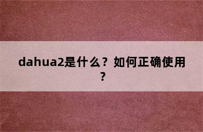 dahua2是什么？如何正确使用？