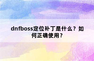 dnfboss定位补丁是什么？如何正确使用？