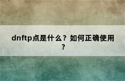 dnftp点是什么？如何正确使用？