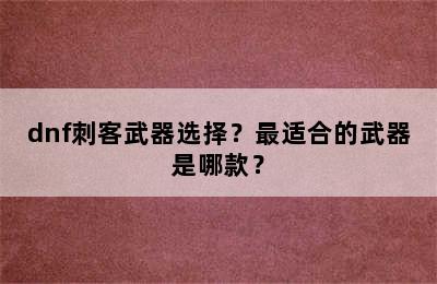 dnf刺客武器选择？最适合的武器是哪款？