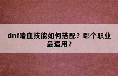 dnf嗜血技能如何搭配？哪个职业最适用？