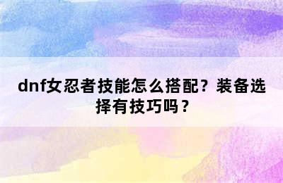 dnf女忍者技能怎么搭配？装备选择有技巧吗？