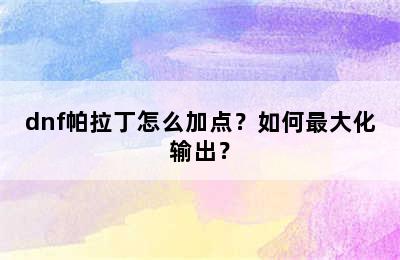 dnf帕拉丁怎么加点？如何最大化输出？