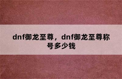 dnf御龙至尊，dnf御龙至尊称号多少钱