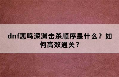 dnf悲鸣深渊击杀顺序是什么？如何高效通关？