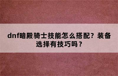 dnf暗殿骑士技能怎么搭配？装备选择有技巧吗？