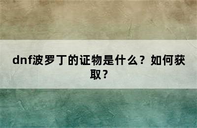 dnf波罗丁的证物是什么？如何获取？