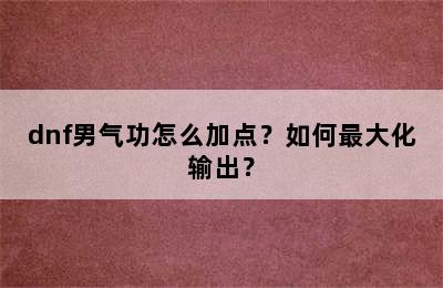 dnf男气功怎么加点？如何最大化输出？