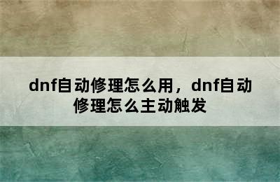 dnf自动修理怎么用，dnf自动修理怎么主动触发