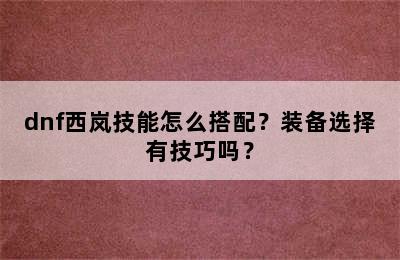 dnf西岚技能怎么搭配？装备选择有技巧吗？