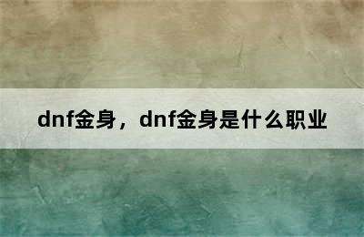 dnf金身，dnf金身是什么职业