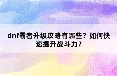 dnf霸者升级攻略有哪些？如何快速提升战斗力？