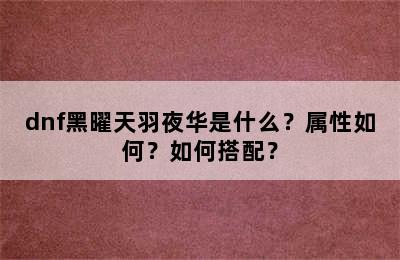 dnf黑曜天羽夜华是什么？属性如何？如何搭配？