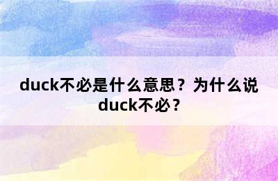 duck不必是什么意思？为什么说duck不必？