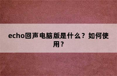 echo回声电脑版是什么？如何使用？