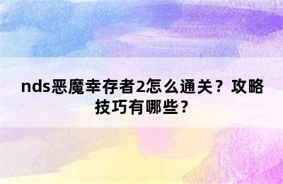 nds恶魔幸存者2怎么通关？攻略技巧有哪些？