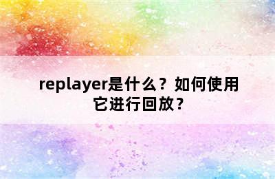 replayer是什么？如何使用它进行回放？