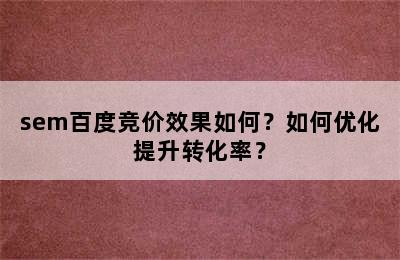 sem百度竞价效果如何？如何优化提升转化率？