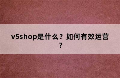 v5shop是什么？如何有效运营？