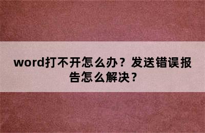 word打不开怎么办？发送错误报告怎么解决？