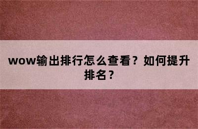 wow输出排行怎么查看？如何提升排名？