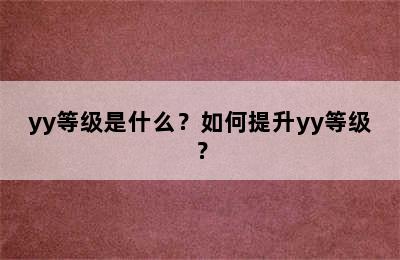 yy等级是什么？如何提升yy等级？