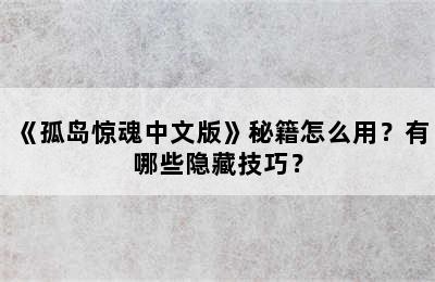 《孤岛惊魂中文版》秘籍怎么用？有哪些隐藏技巧？