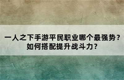 一人之下手游平民职业哪个最强势？如何搭配提升战斗力？