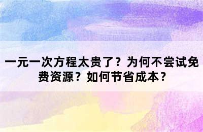 一元一次方程太贵了？为何不尝试免费资源？如何节省成本？