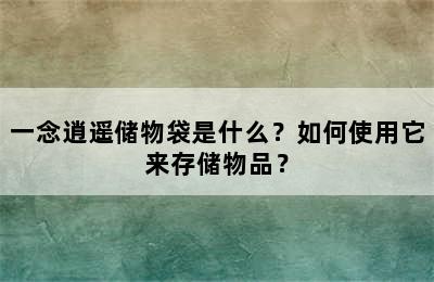 一念逍遥储物袋是什么？如何使用它来存储物品？