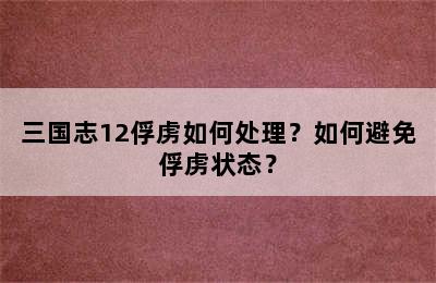 三国志12俘虏如何处理？如何避免俘虏状态？