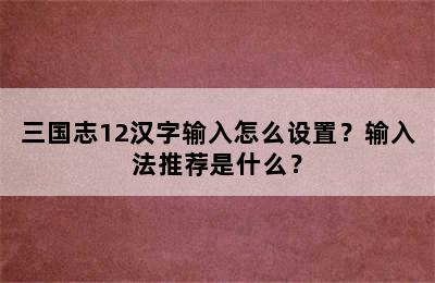 三国志12汉字输入怎么设置？输入法推荐是什么？