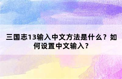 三国志13输入中文方法是什么？如何设置中文输入？