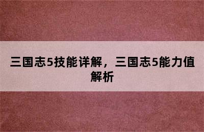 三国志5技能详解，三国志5能力值解析