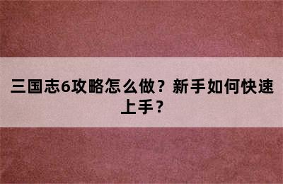 三国志6攻略怎么做？新手如何快速上手？