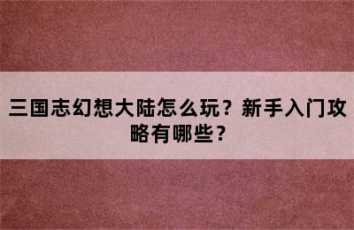 三国志幻想大陆怎么玩？新手入门攻略有哪些？